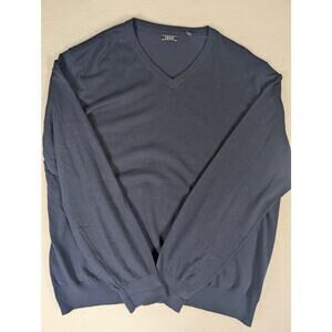 Izod Men's‎ V-Neck Sweater Navy Blue Solid Classic Cotton Blend Size XXL Preppy